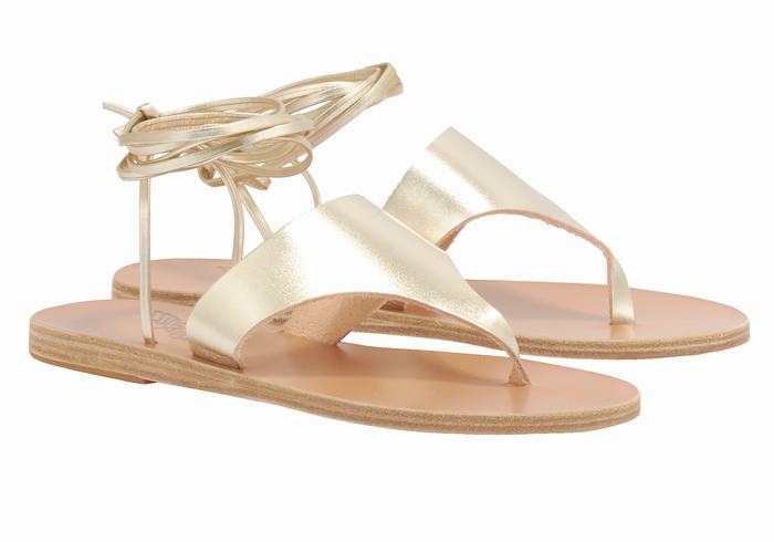 Gold White Ancient Greek Sandals Nychta Leather Women Gladiator Sandals | YDQ3522OW