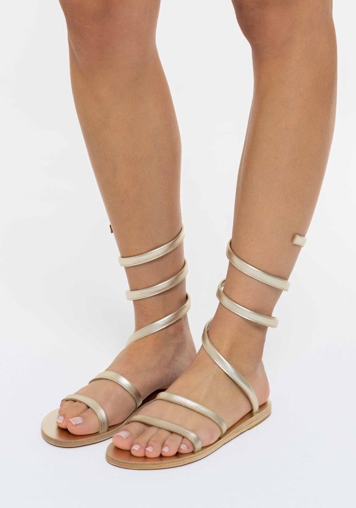 Gold White Ancient Greek Sandals Ofis Leather Women Gladiator Sandals | TLP3764EY