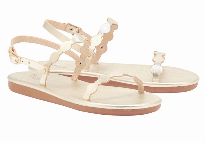 Gold White Ancient Greek Sandals Orion Women Back-Strap Sandals | LJO5612OV