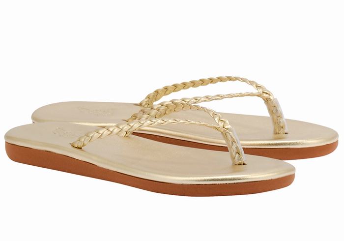 Gold White Ancient Greek Sandals Plage Flip Flop Women Braided Sandals | QGQ1165GW