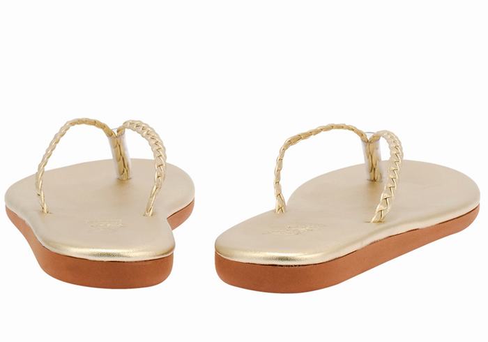 Gold White Ancient Greek Sandals Plage Flip Flop Women Braided Sandals | QGQ1165GW