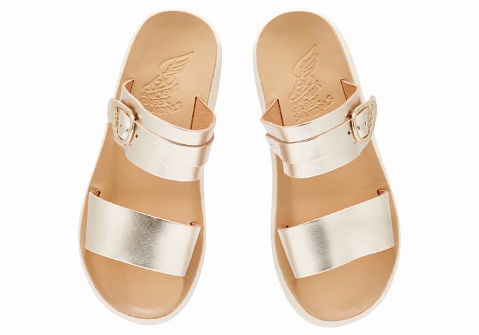 Gold White Ancient Greek Sandals Preveza Comfort Women Slide Sandals | BBN9564RN