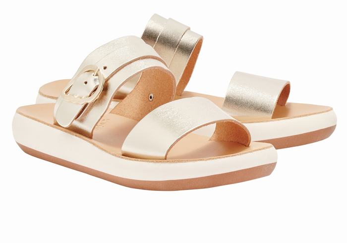 Gold White Ancient Greek Sandals Preveza Comfort Women Slide Sandals | BBN9564RN