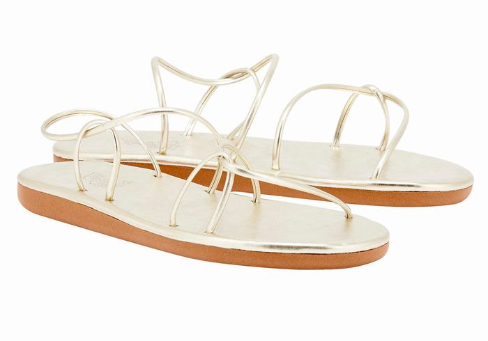 Gold White Ancient Greek Sandals Proorismos Women Back-Strap Sandals | GLD7387XE