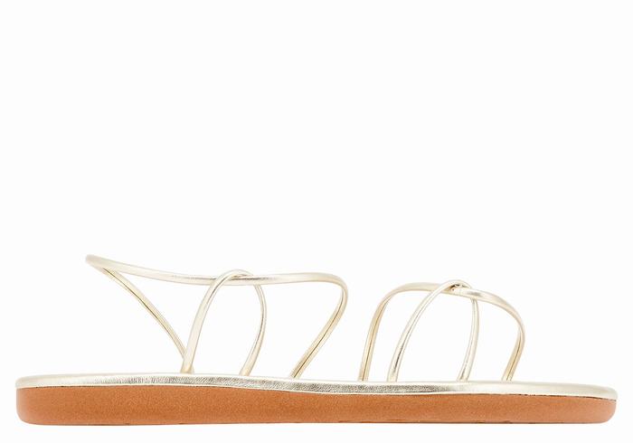 Gold White Ancient Greek Sandals Proorismos Women Back-Strap Sandals | GLD7387XE