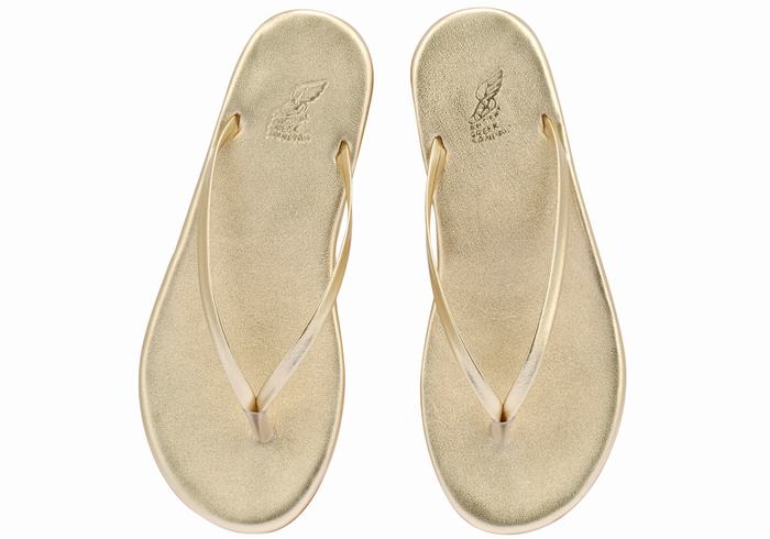 Gold White Ancient Greek Sandals Saionara Women Flip Flops | HAB8879DA