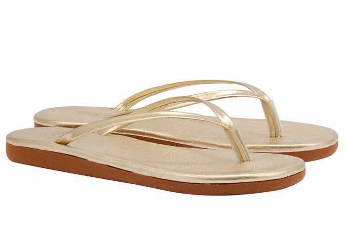 Gold White Ancient Greek Sandals Saionara Women Flip Flops | HAB8879DA