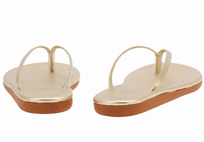 Gold White Ancient Greek Sandals Saionara Women Flip Flops | HAB8879DA