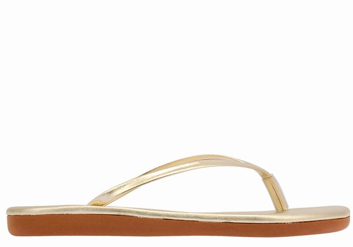 Gold White Ancient Greek Sandals Saionara Women Flip Flops | HAB8879DA