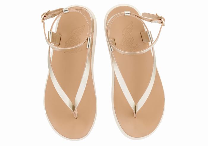 Gold White Ancient Greek Sandals Salomi Comfort Women Ankle Strap Sandals | PAZ7292IM