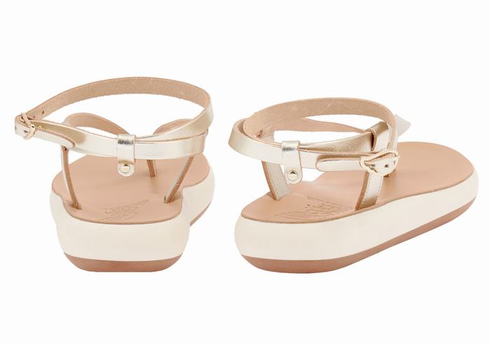 Gold White Ancient Greek Sandals Salomi Comfort Women Ankle Strap Sandals | PAZ7292IM