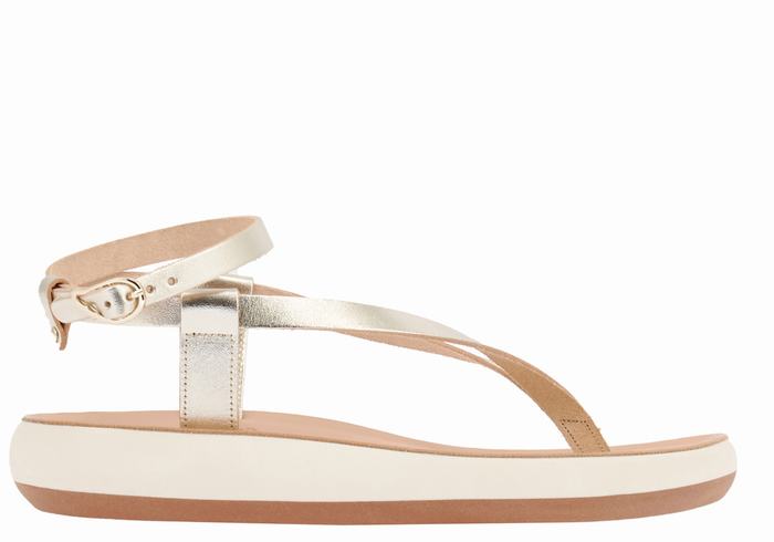 Gold White Ancient Greek Sandals Salomi Comfort Women Ankle Strap Sandals | PAZ7292IM