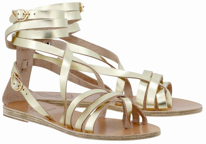 Gold White Ancient Greek Sandals Satira Leather Women Gladiator Sandals | RMS6742UG