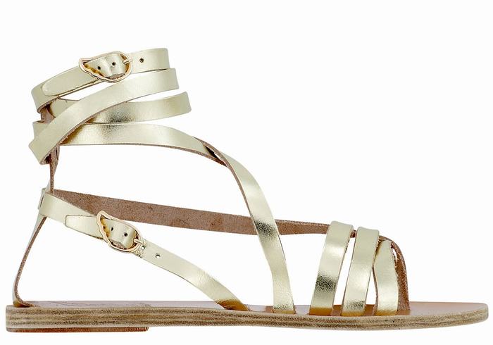 Gold White Ancient Greek Sandals Satira Leather Women Gladiator Sandals | RMS6742UG