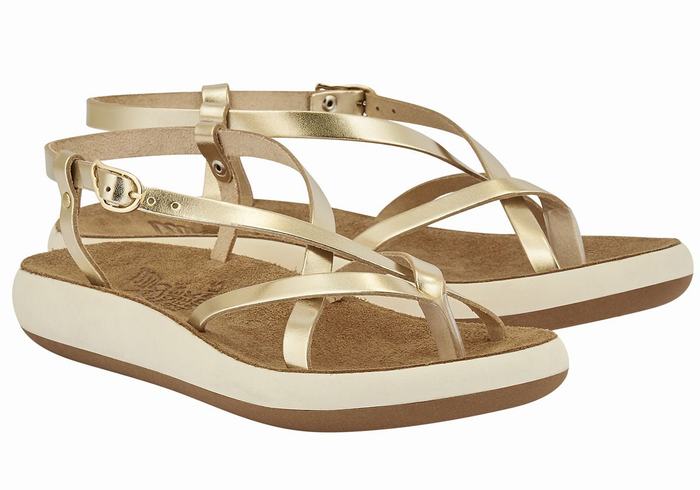 Gold White Ancient Greek Sandals Semele Comfort Women Back-Strap Sandals | DNY7753ZF