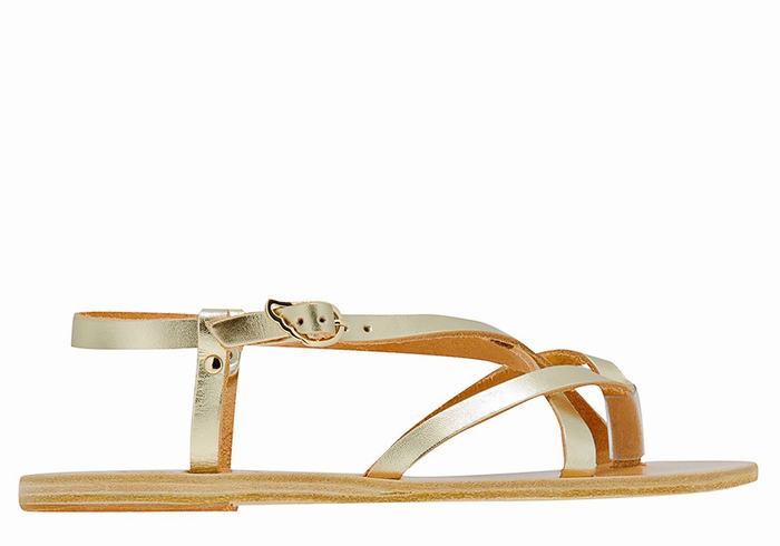 Gold White Ancient Greek Sandals Semele Leather Women Back-Strap Sandals | EOY5980RO