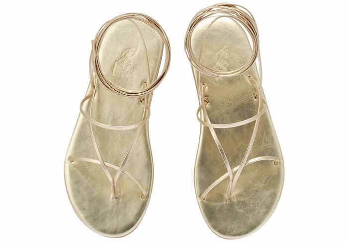 Gold White Ancient Greek Sandals String Women Gladiator Sandals | UMD2047JZ