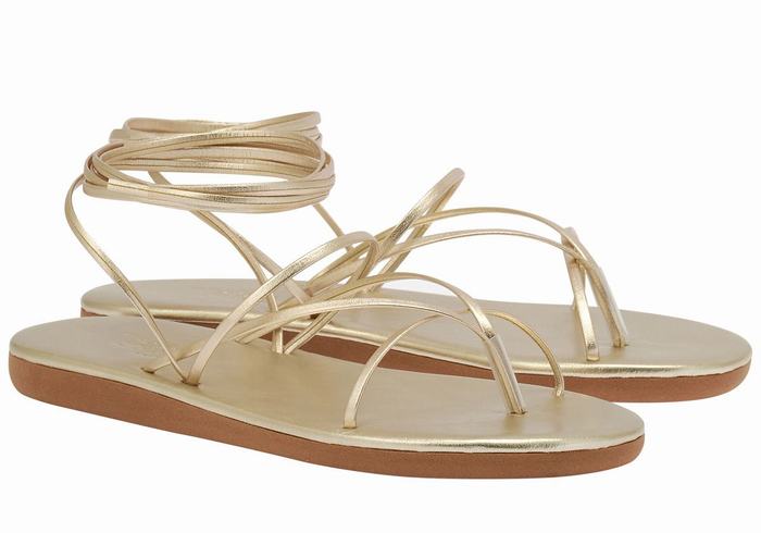 Gold White Ancient Greek Sandals String Women Gladiator Sandals | UMD2047JZ