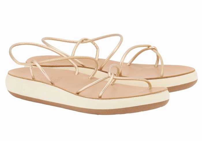 Gold White Ancient Greek Sandals Taxidi Comfort Women Back-Strap Sandals | RRF8321FW