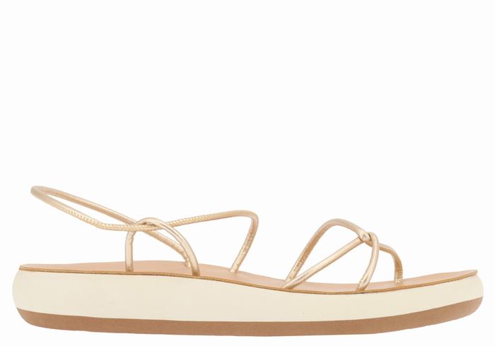 Gold White Ancient Greek Sandals Taxidi Comfort Women Back-Strap Sandals | RRF8321FW