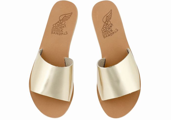 Gold White Ancient Greek Sandals Taygete Women Slide Sandals | VQH8396SJ