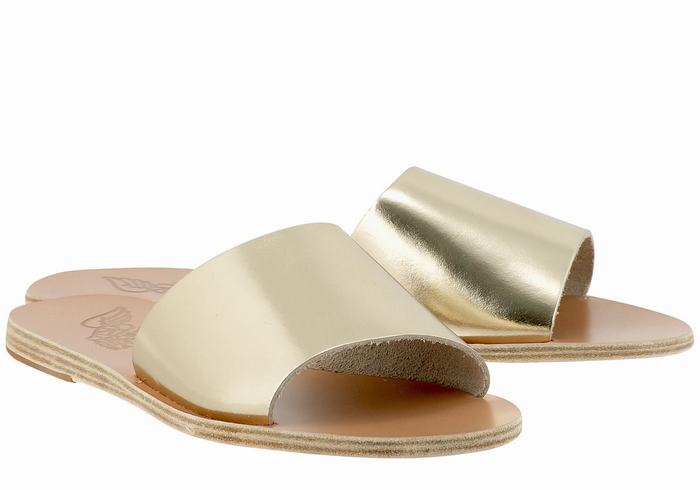 Gold White Ancient Greek Sandals Taygete Women Slide Sandals | VQH8396SJ