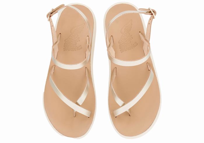 Gold White Ancient Greek Sandals Tereza Comfort Women Back-Strap Sandals | ALR7782ZF