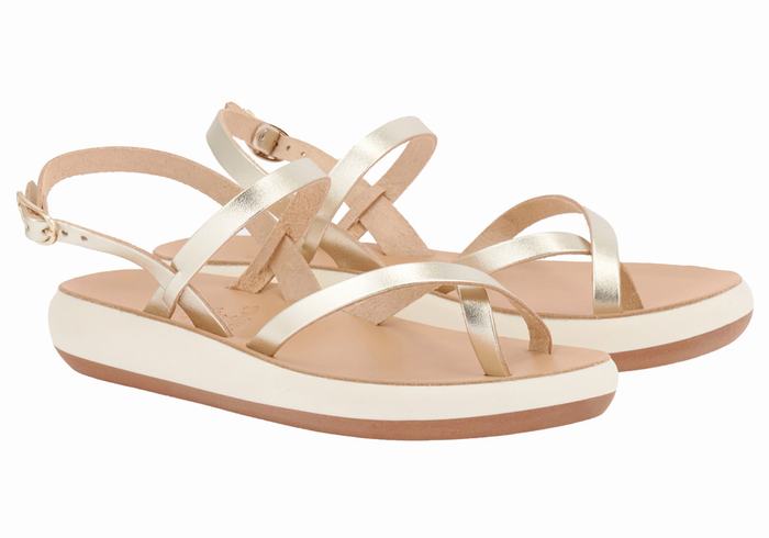 Gold White Ancient Greek Sandals Tereza Comfort Women Back-Strap Sandals | ALR7782ZF