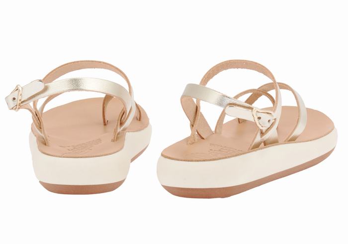 Gold White Ancient Greek Sandals Tereza Comfort Women Back-Strap Sandals | ALR7782ZF