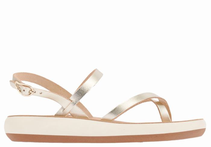 Gold White Ancient Greek Sandals Tereza Comfort Women Back-Strap Sandals | ALR7782ZF