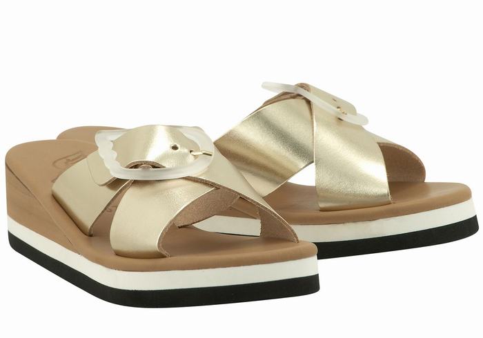 Gold White Ancient Greek Sandals Thais Rainbow Women Wedge Sandals | JQU4629AL