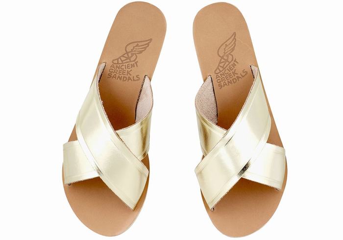 Gold White Ancient Greek Sandals Thais Women Slide Sandals | OYA3594OJ