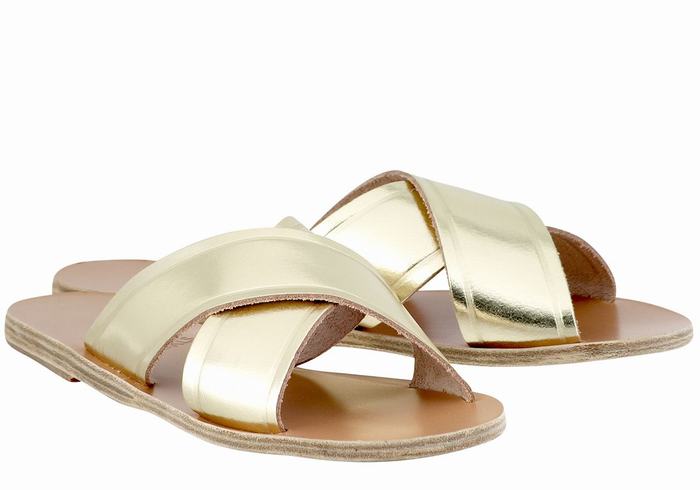 Gold White Ancient Greek Sandals Thais Women Slide Sandals | OYA3594OJ