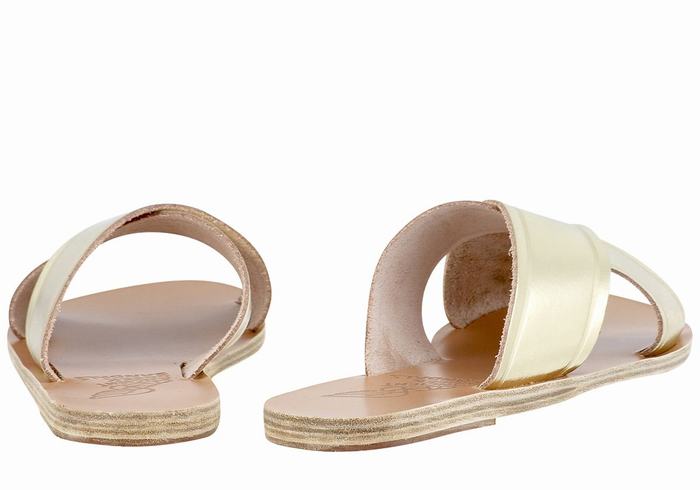 Gold White Ancient Greek Sandals Thais Women Slide Sandals | OYA3594OJ