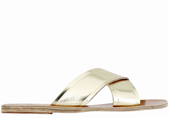 Gold White Ancient Greek Sandals Thais Women Slide Sandals | OYA3594OJ