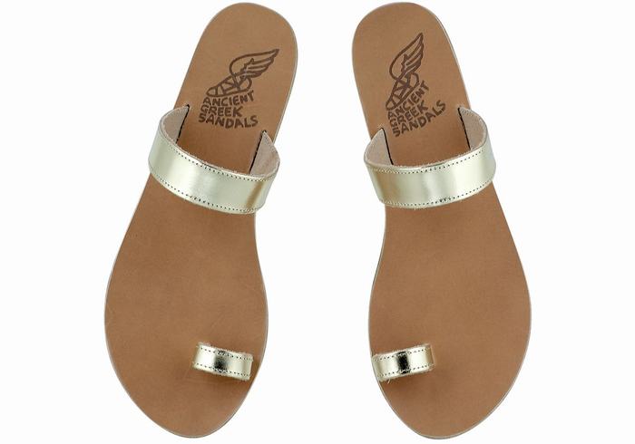 Gold White Ancient Greek Sandals Thalia Leather Women Toe-Post Sandals | DGR898OX