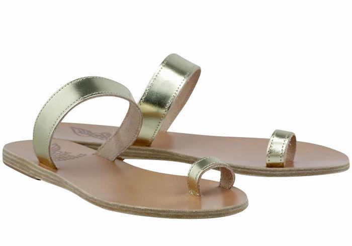 Gold White Ancient Greek Sandals Thalia Leather Women Toe-Post Sandals | DGR898OX