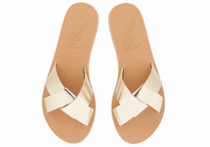 Gold White Ancient Greek Sandals Whitney Women Slide Sandals | PFF9869DG