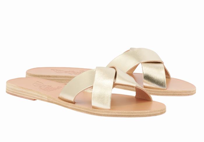 Gold White Ancient Greek Sandals Whitney Women Slide Sandals | PFF9869DG