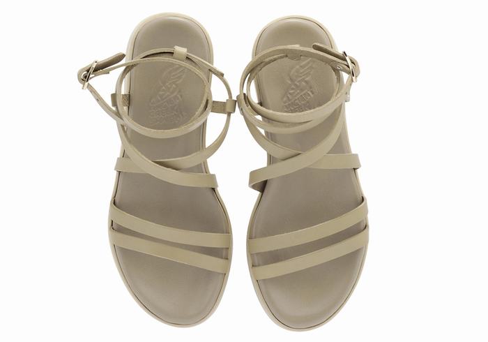 Grey Brown Ancient Greek Sandals Aristea Leather Women Platform Sandals | XYJ8729AV