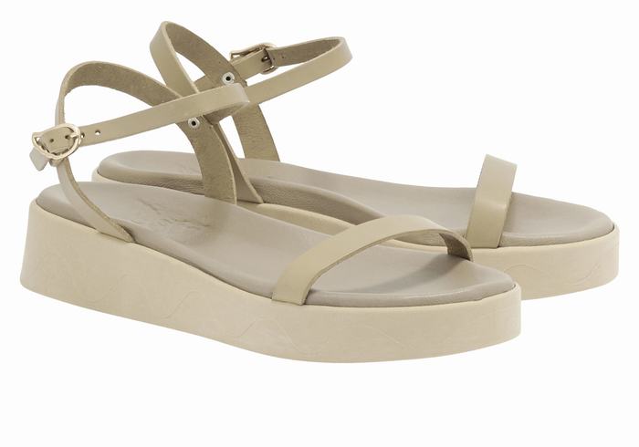 Grey Brown Ancient Greek Sandals Irida Leather Women Platform Sandals | LYL2588LA