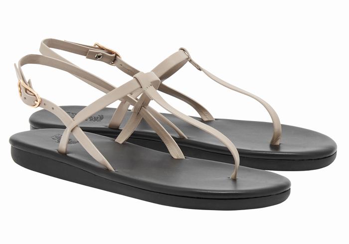 Grey Brown Ancient Greek Sandals Lito Flip Flop Women Back-Strap Sandals | JGO8748TM