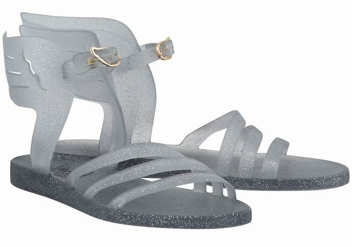 Grey Silver Ancient Greek Sandals Ikaria Women Ankle Strap Sandals | DNA2684FJ