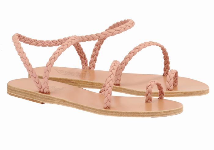 Pink Ancient Greek Sandals Eleftheria Leather Women Braided Sandals | FWS4043JY