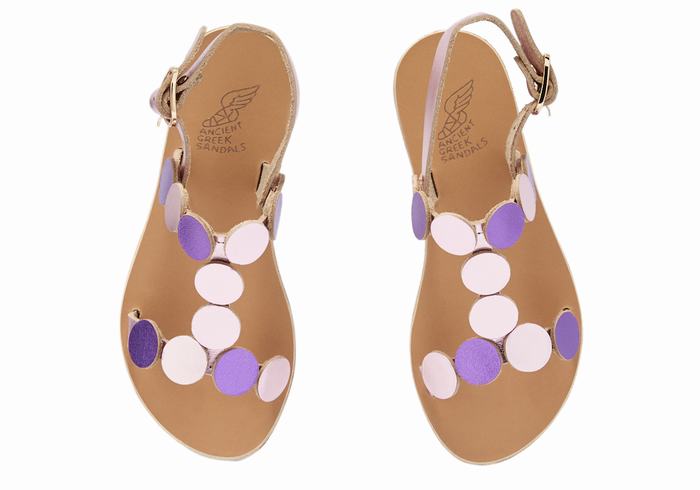 Pink Purple Ancient Greek Sandals Little Uranos Soft Kids' Flat Sandals | IAE7132VP