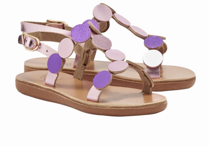 Pink Purple Ancient Greek Sandals Little Uranos Soft Kids' Flat Sandals | IAE7132VP