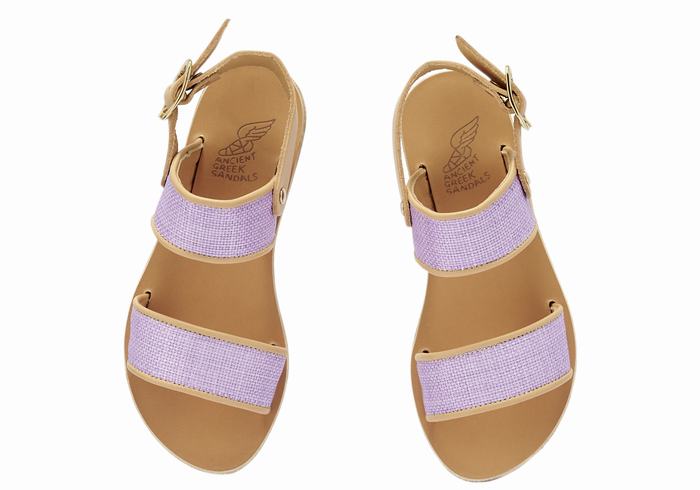 Purple Beige Ancient Greek Sandals Little Clio Rafia Soft Kids' Casual Sandals | AIV8979XB