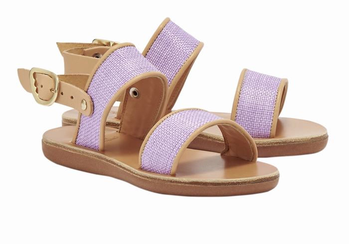 Purple Beige Ancient Greek Sandals Little Clio Rafia Soft Kids' Casual Sandals | AIV8979XB