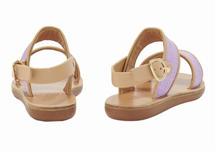 Purple Beige Ancient Greek Sandals Little Clio Rafia Soft Kids' Casual Sandals | AIV8979XB