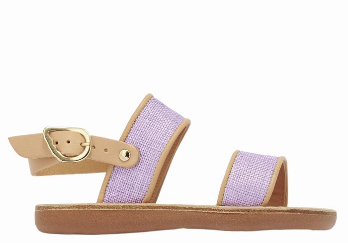 Purple Beige Ancient Greek Sandals Little Clio Rafia Soft Kids\' Casual Sandals | AIV8979XB